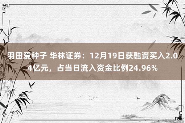 羽田爱种子 华林证券：12月19日获融资买入2.04亿元，占当日流入资金比例24.96%