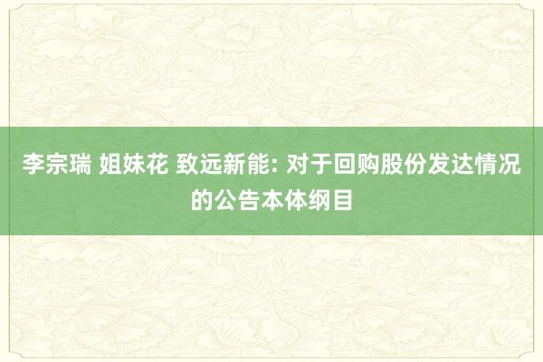 李宗瑞 姐妹花 致远新能: 对于回购股份发达情况的公告本体纲目