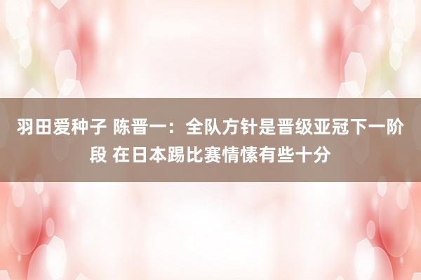 羽田爱种子 陈晋一：全队方针是晋级亚冠下一阶段 在日本踢比赛情愫有些十分