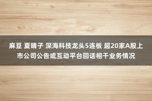 麻豆 夏晴子 深海科技龙头5连板 超20家A股上市公司公告或互动平台回话相干业务情况
